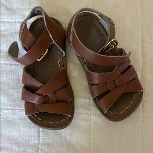 Salt Water Brown Leather Kids Sandals